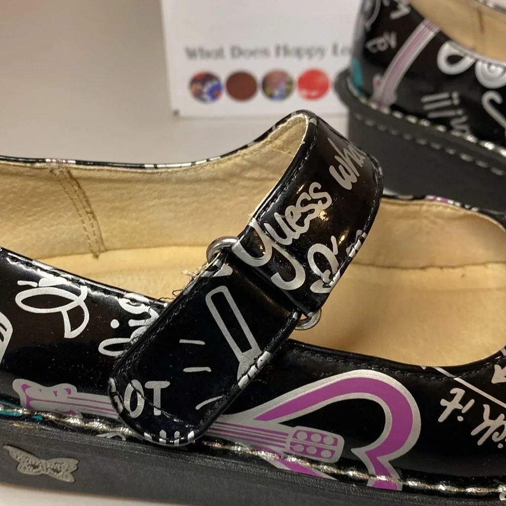 Alegria Rock Star Black Kids Dress Shoes with Patent Leather Finish Size 2